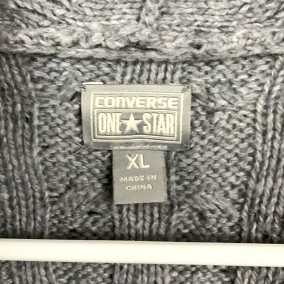 Converse One Star Gray Wool Cable Knit Open Front Cardigan Sweater Thick Winter - Picture 2 of 6